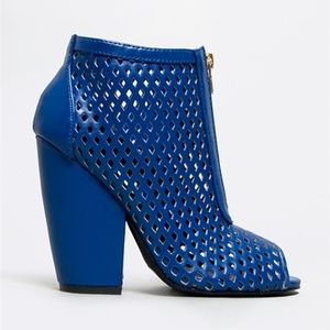 QUPID ROYAL BLUE PEEP TOE BOOTIES W/ ZIPPERS